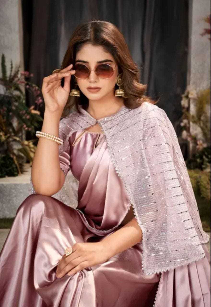 YNF SATIN PRI 204 SAREES WHOLESALE FANCY PARTY WEAR CRAPE SATIN  SAREE WITH JACKET SAREES MANUFACTURER